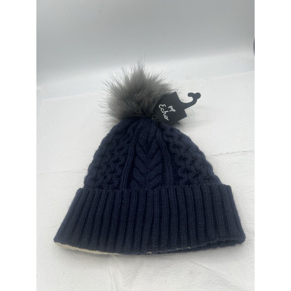 Echo Brand Cable Knit Fur Pom Hat New